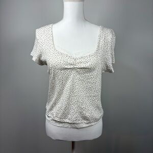 Y2K Floral Lace Trim Baby Tee Cottagecore Coquette Soft Girl Top Womens XL